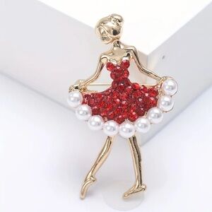 Mrs. Claus Brooch, Rhinestone Ballerina Brooch, Christmas Brooch